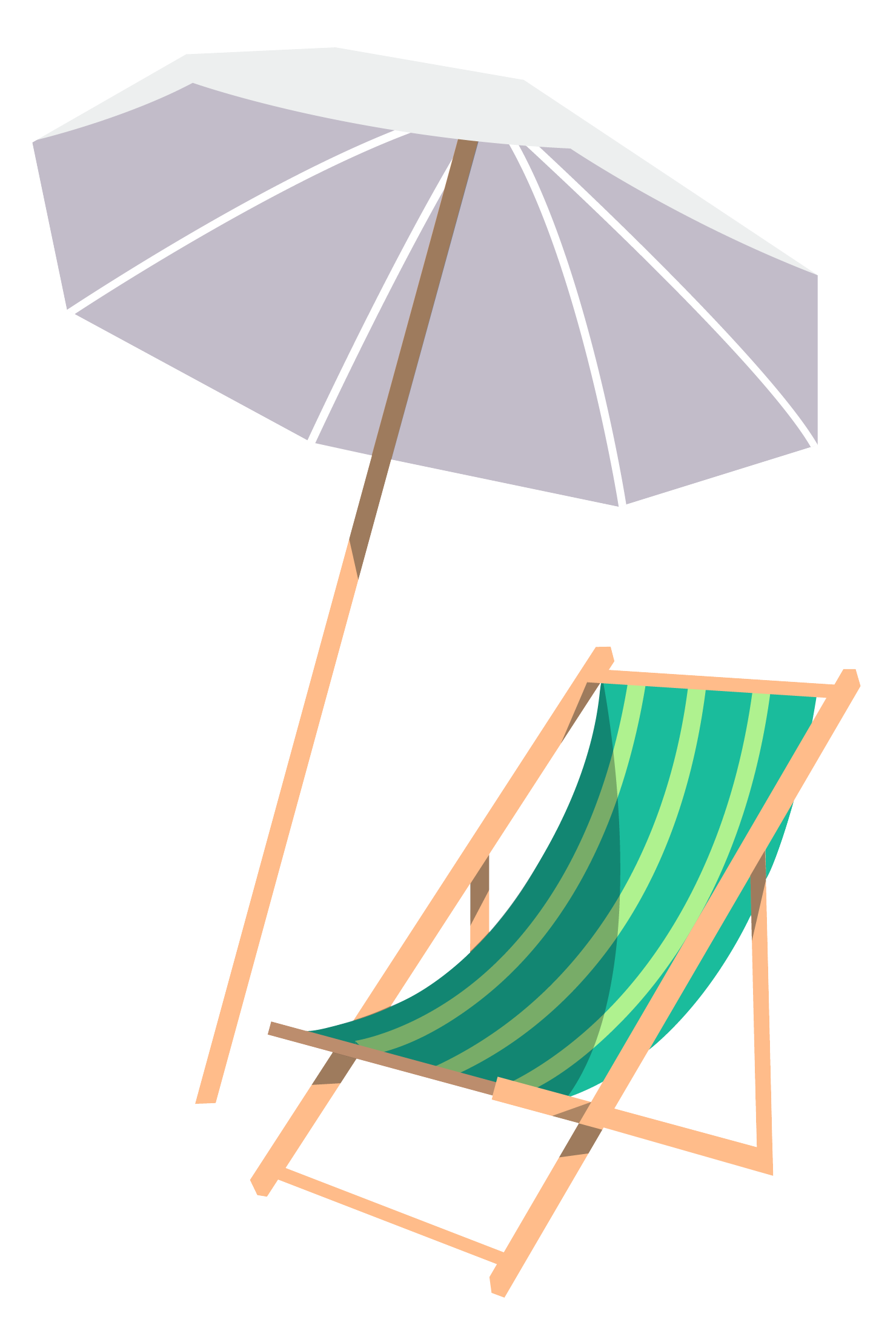 Illustration of a beach chair and umbrella