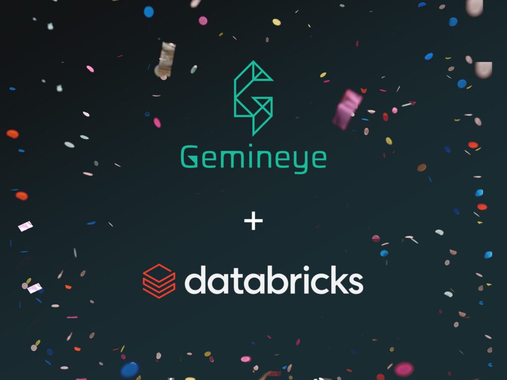 gemineye logo and databricks logo with confetti