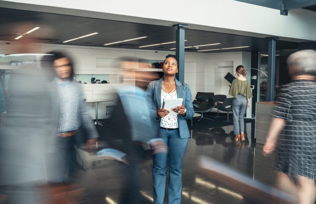 time lapse photo of office workers