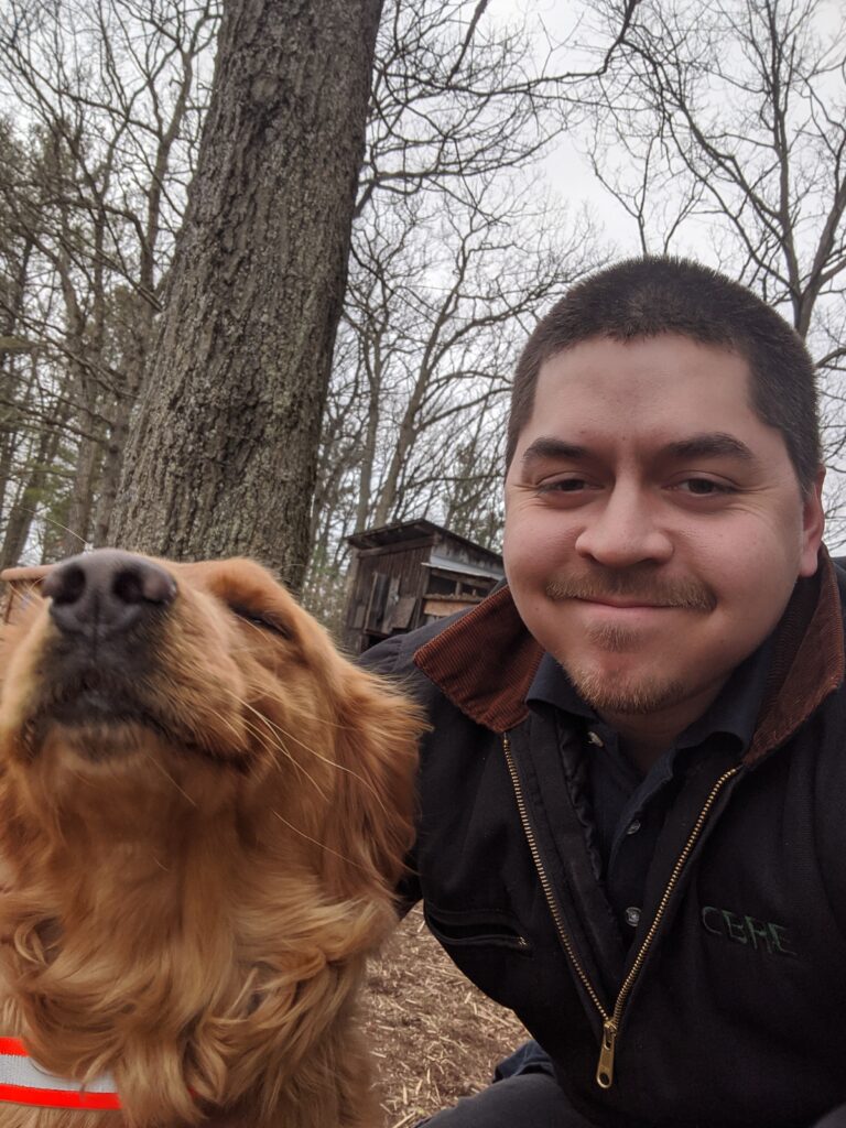 man and dog selfie
